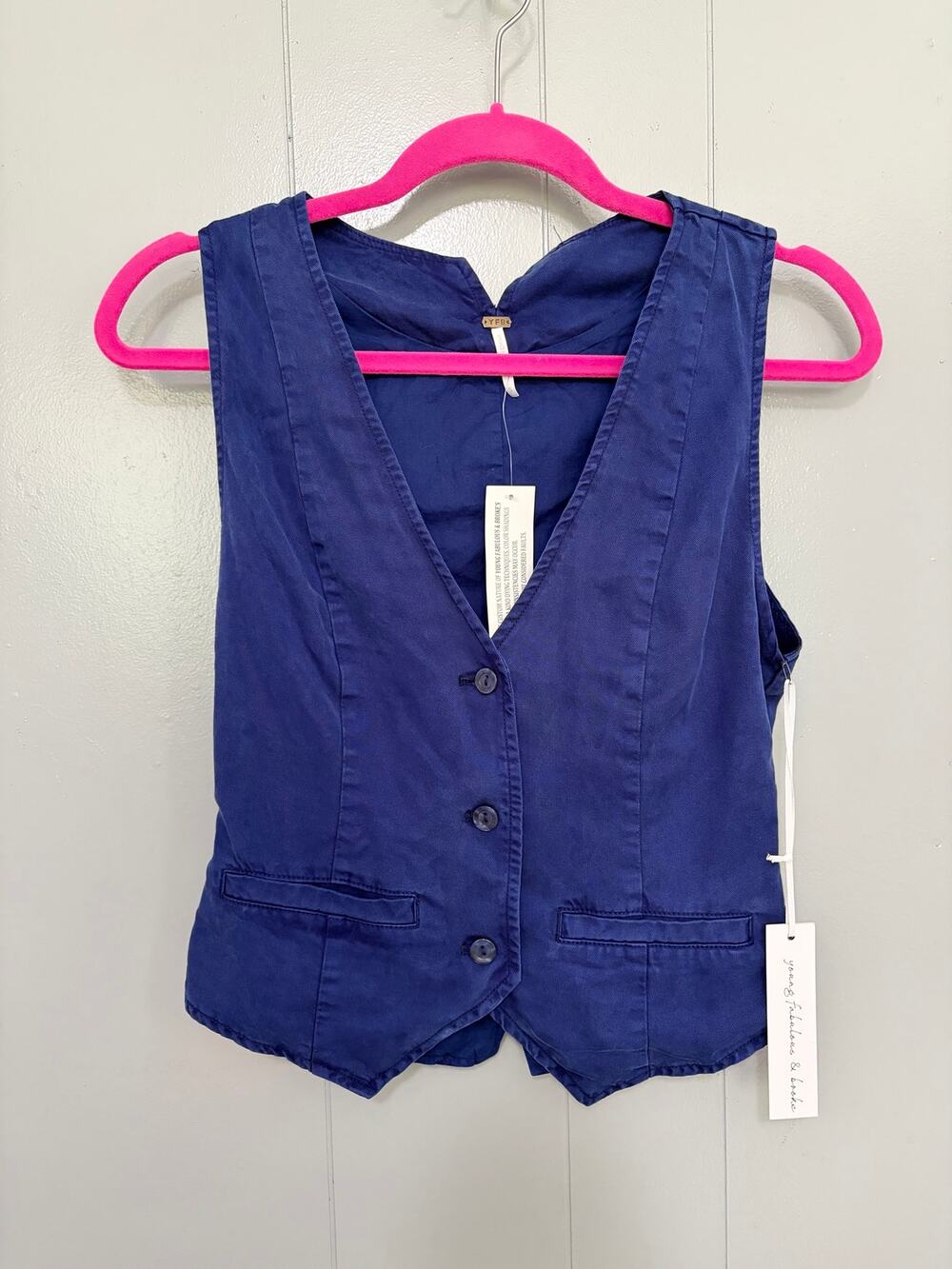 NEW Young Fabulous & Broke Blue Chambray V-neck Boho Western Cropped Vest S